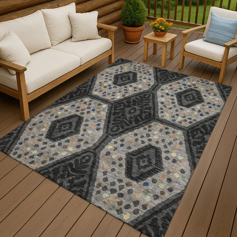 3' X 5' Charcoal And Gray Tribal Washable Indoor Outdoor Area Rug Homeroots Outdoor