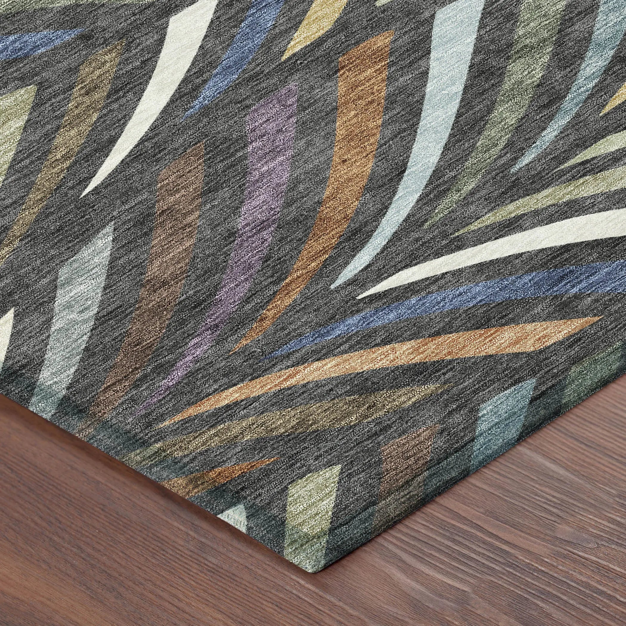 3' X 5' Charcoal And Green Abstract Washable Indoor Outdoor Area Rug Homeroots Outdoor