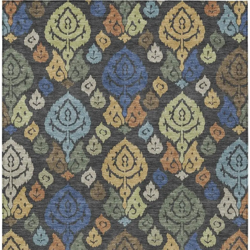 3' X 5' Charcoal And Green Damask Washable Indoor Outdoor Area Rug Homeroots Outdoor