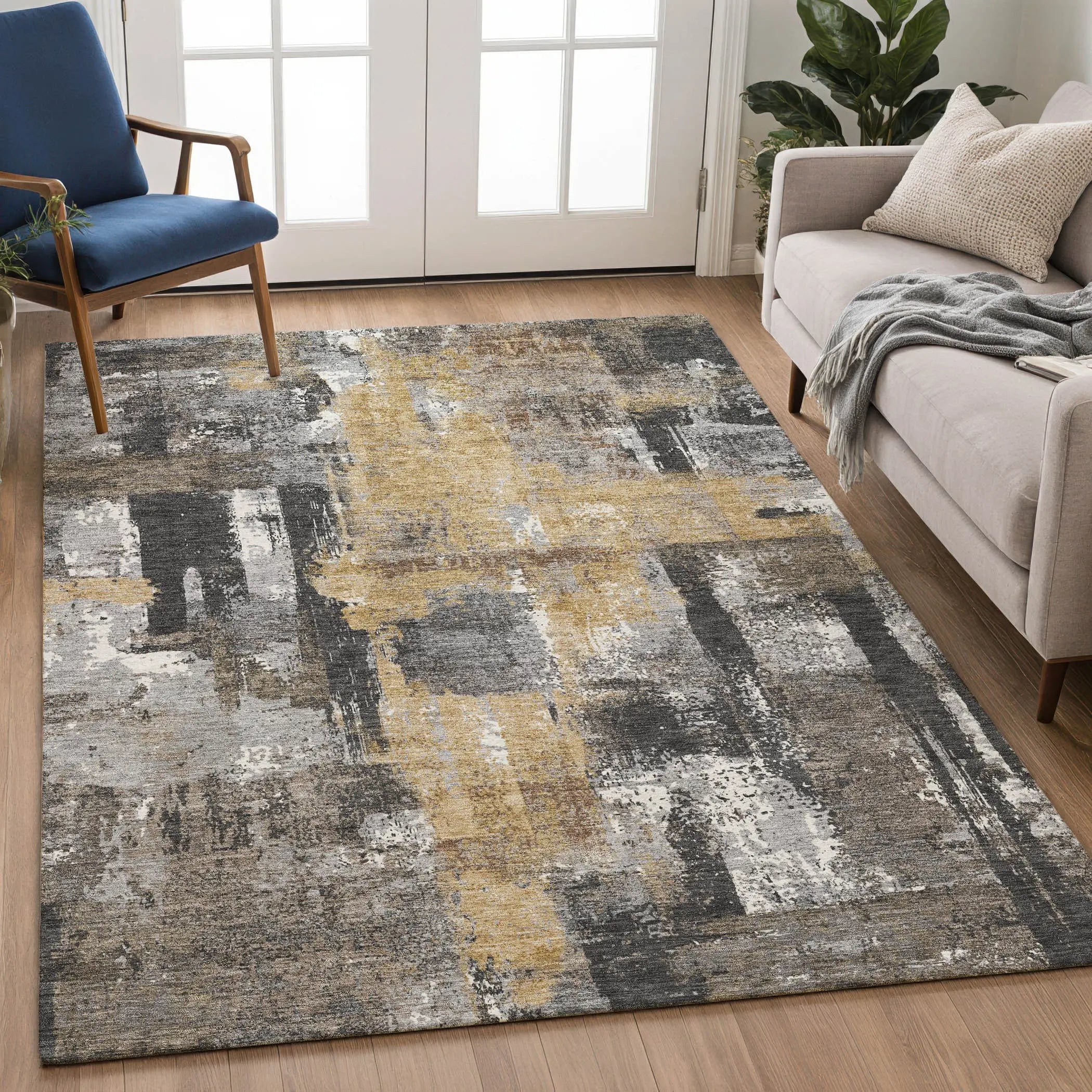 3' X 5' Charcoal And Ivory Abstract Washable Indoor Outdoor Area Rug Homeroots Outdoor