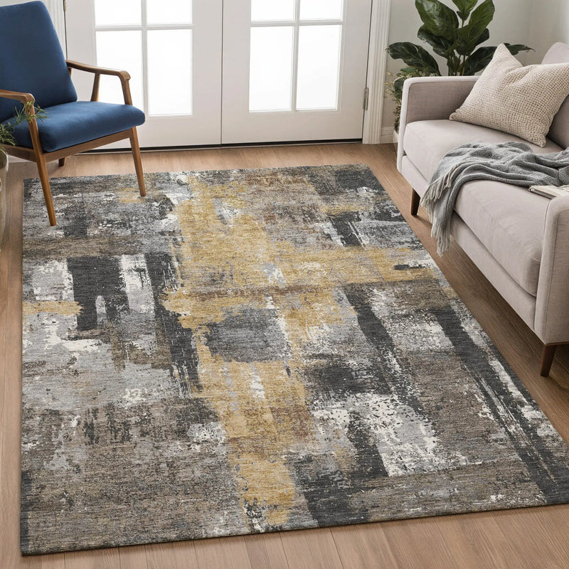 3' X 5' Charcoal And Ivory Abstract Washable Indoor Outdoor Area Rug Homeroots Outdoor