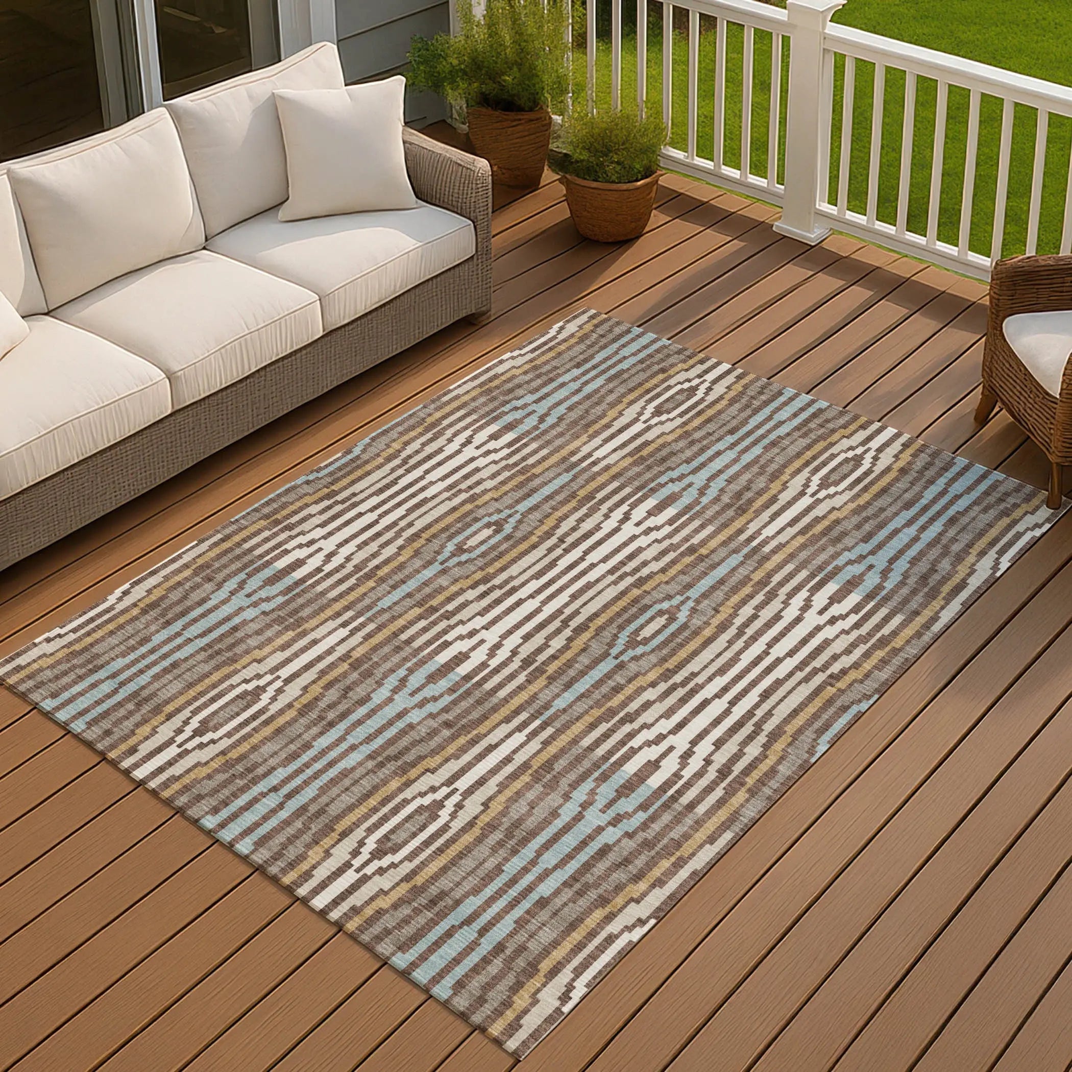 3' X 5' Chocolate And Aqua Abstract Washable Indoor Outdoor Area Rug Homeroots Outdoor