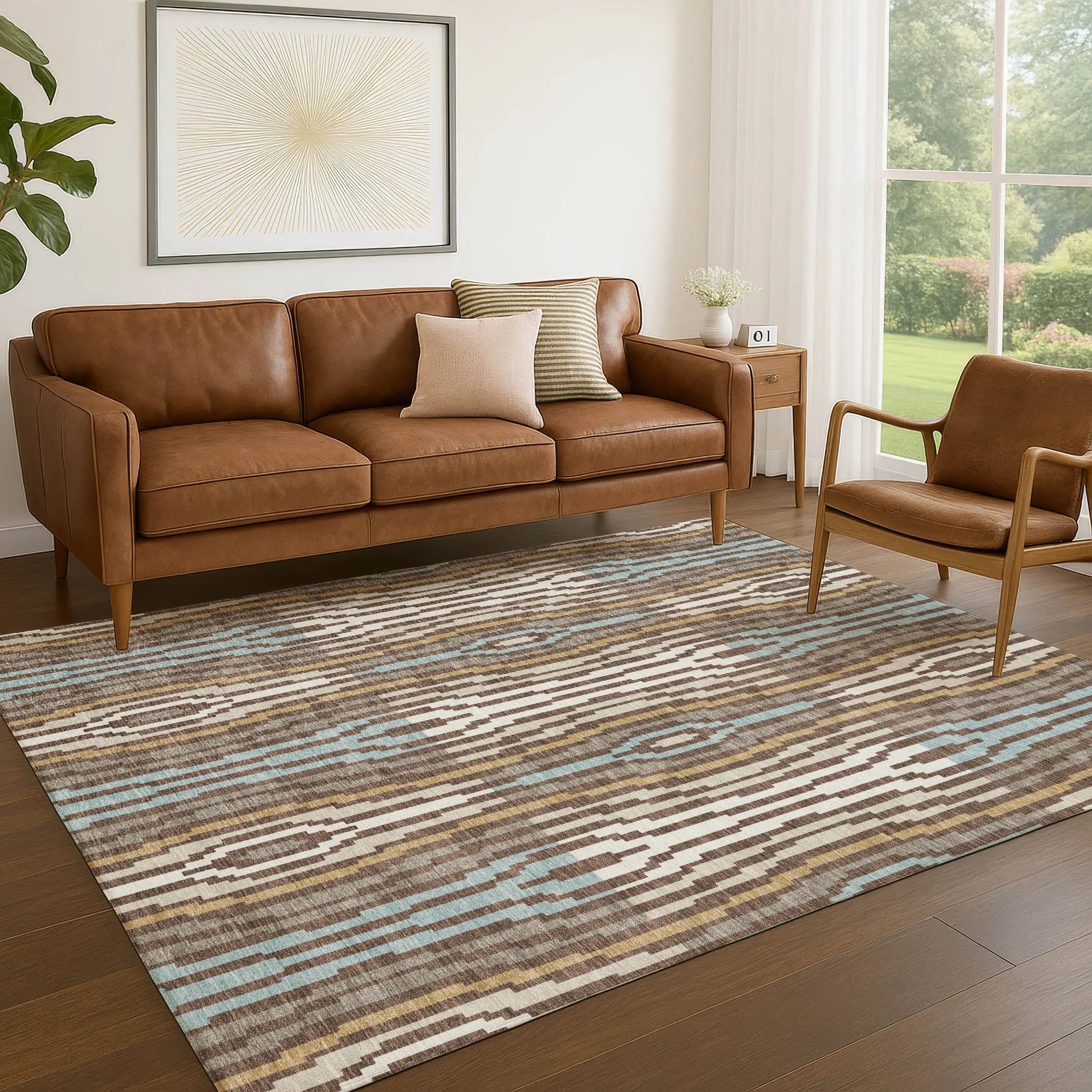 3' X 5' Chocolate And Aqua Abstract Washable Indoor Outdoor Area Rug Homeroots Outdoor