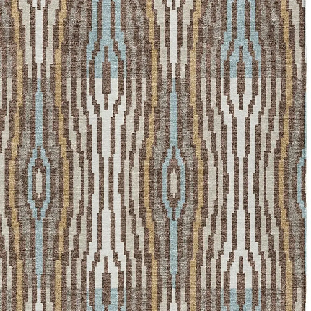 3' X 5' Chocolate And Aqua Abstract Washable Indoor Outdoor Area Rug Homeroots Outdoor