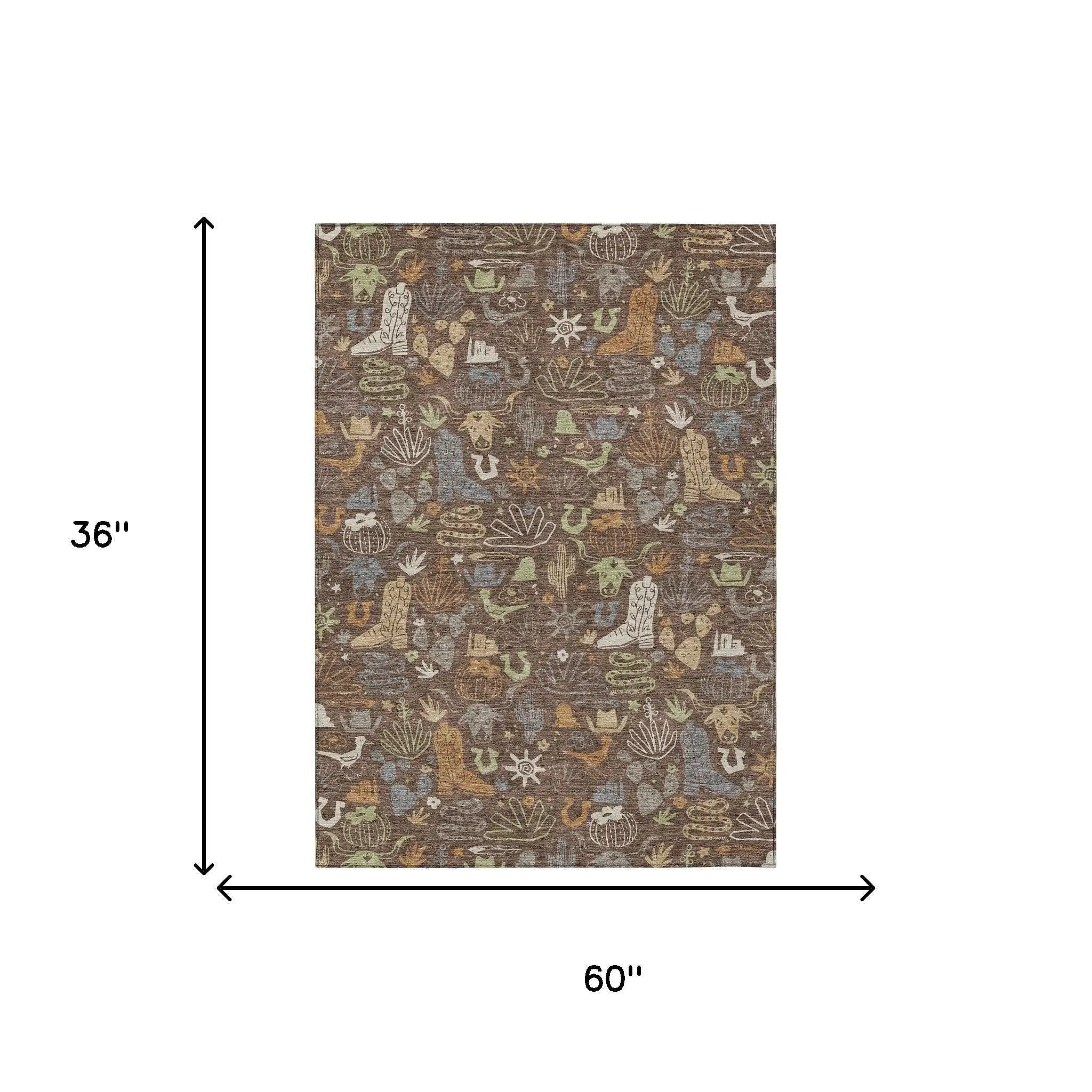 3' X 5' Chocolate And Beige Cactus Washable Indoor Outdoor Area Rug Homeroots Outdoor