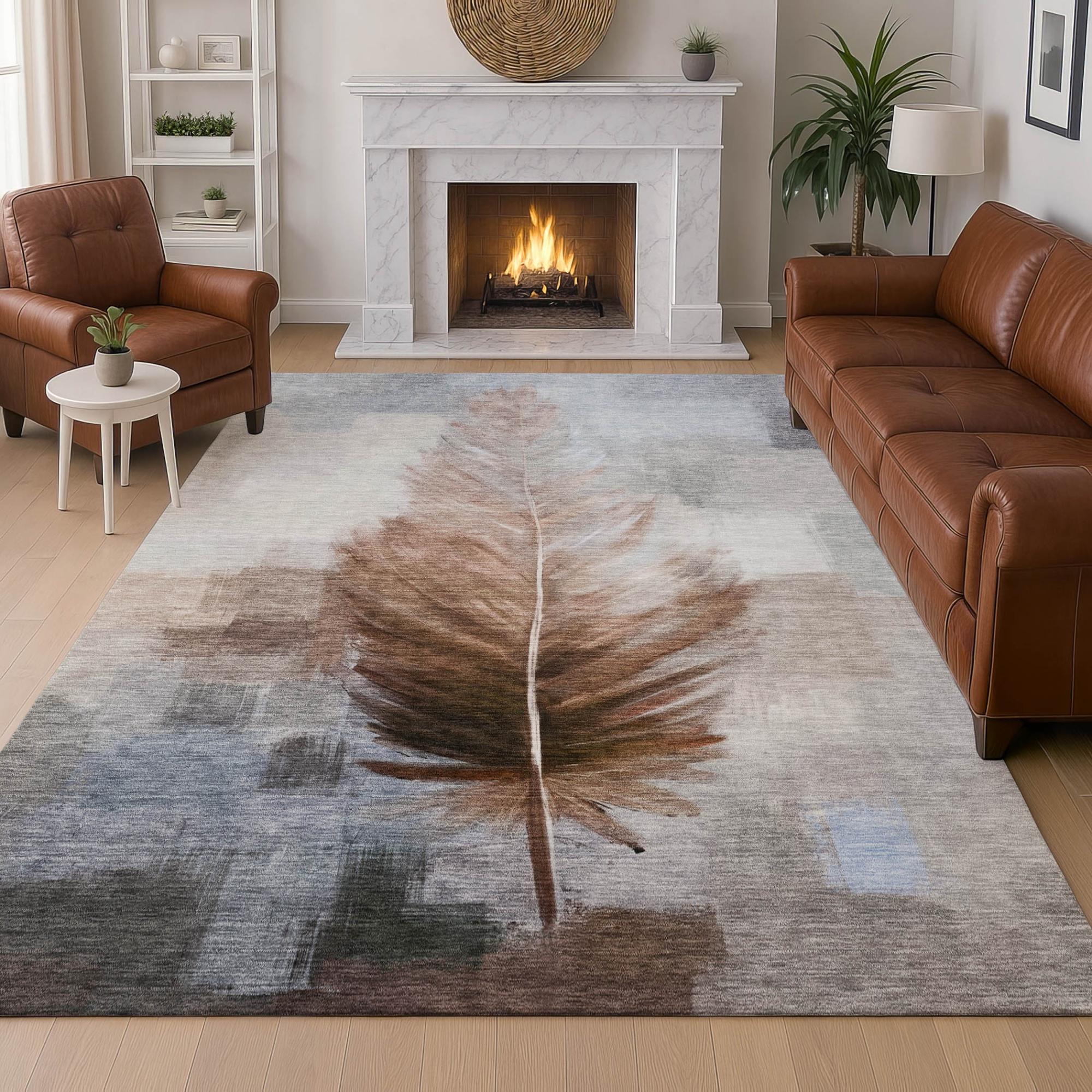 3' X 5' Chocolate And Brown Botanical Leaves Washable Indoor Outdoor Area Rug Homeroots Outdoor