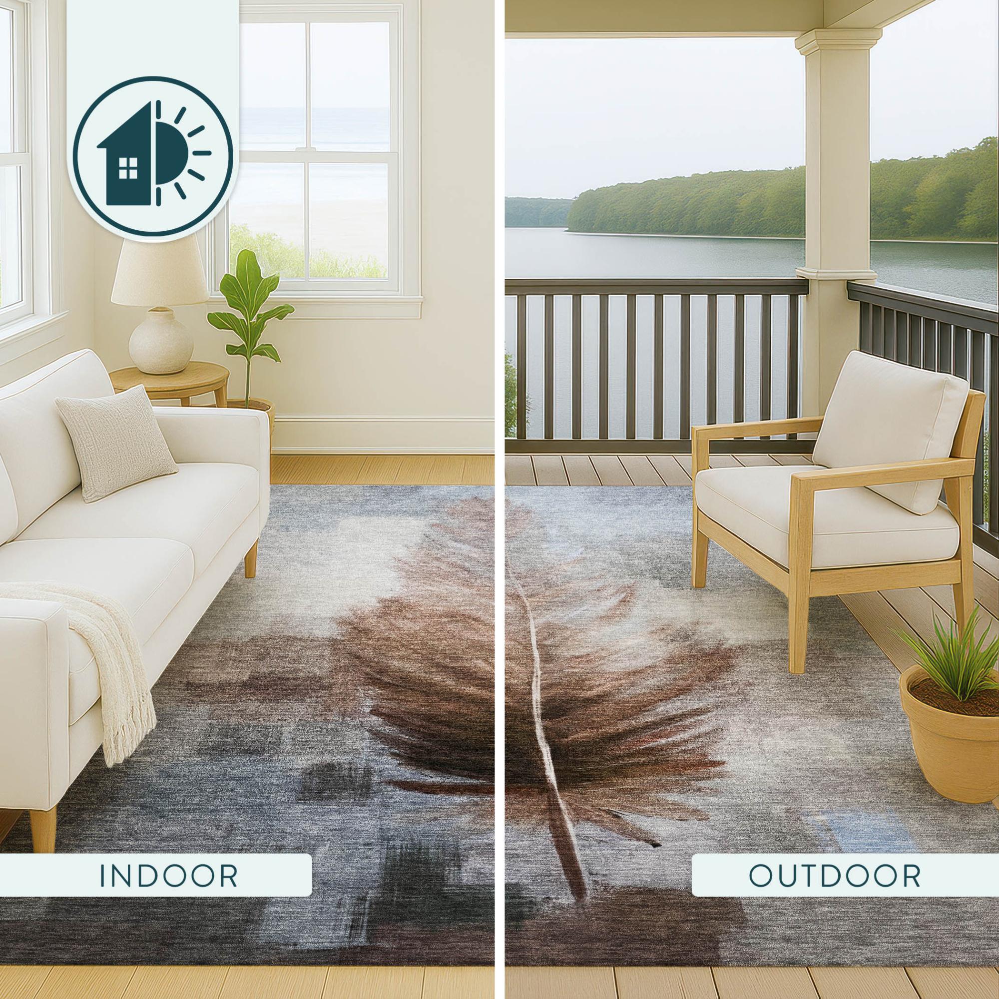 3' X 5' Chocolate And Brown Botanical Leaves Washable Indoor Outdoor Area Rug Homeroots Outdoor
