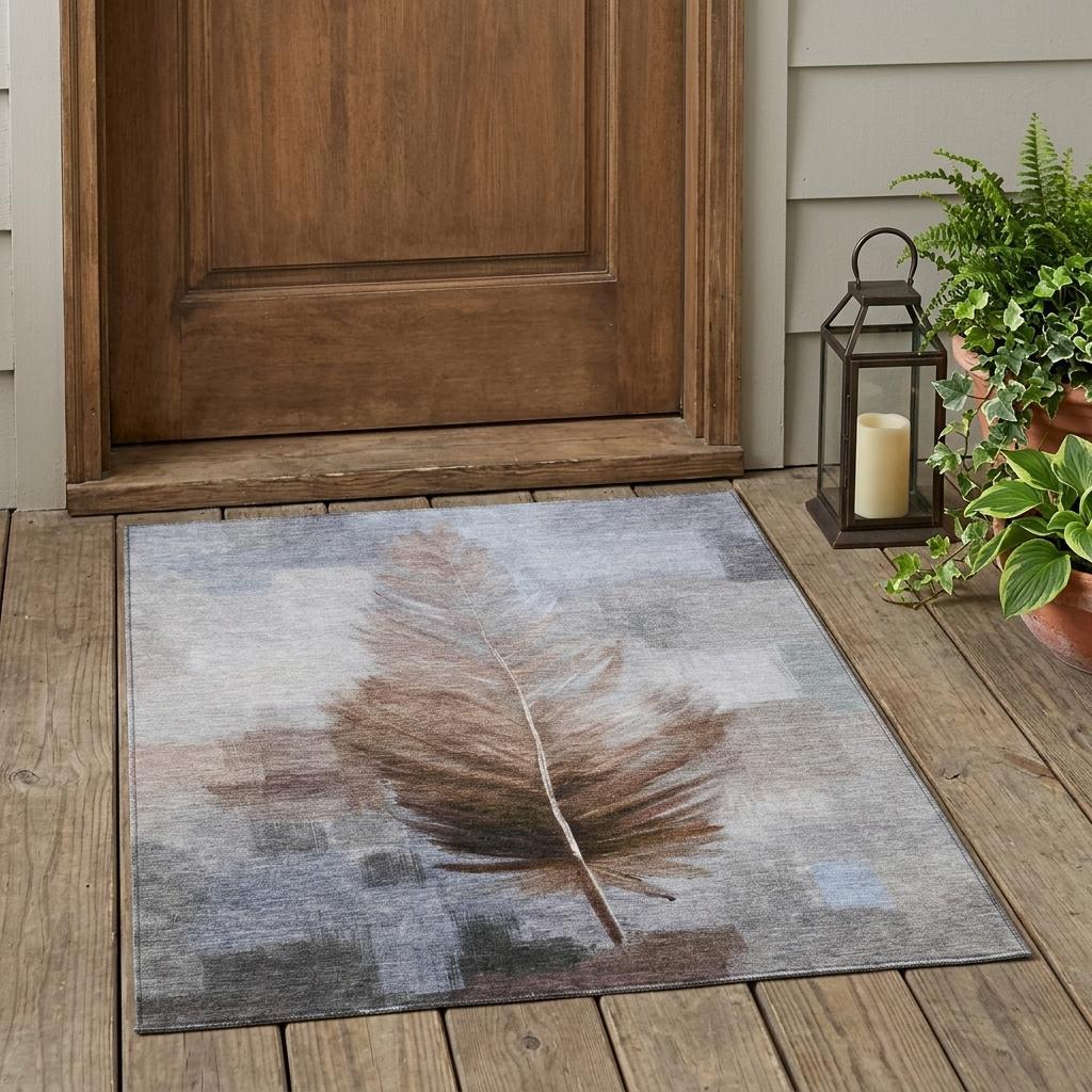 3' X 5' Chocolate And Brown Botanical Leaves Washable Indoor Outdoor Area Rug Homeroots Outdoor