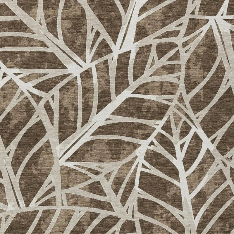 3' X 5' Chocolate And Brown Botanical Leaves Washable Indoor Outdoor Area Rug Homeroots Outdoor