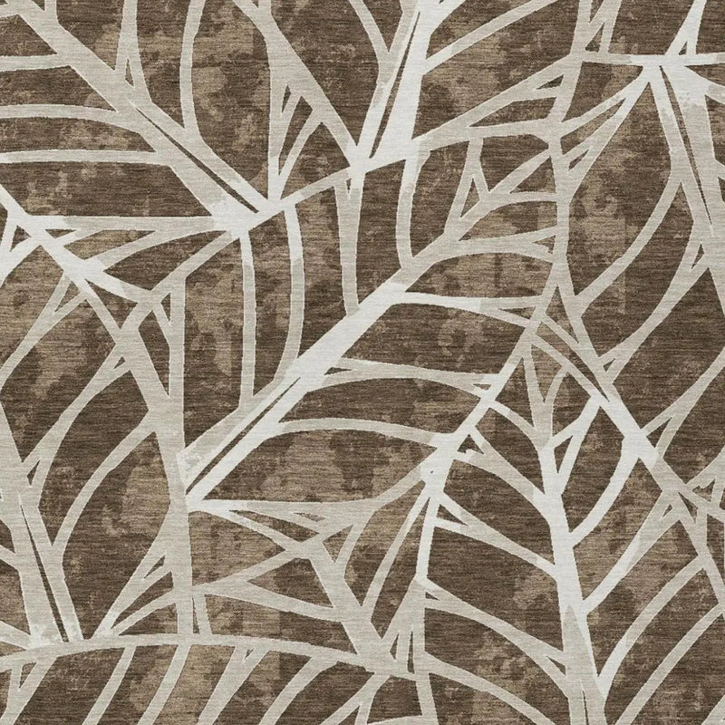 3' X 5' Chocolate And Brown Botanical Leaves Washable Indoor Outdoor Area Rug Homeroots Outdoor