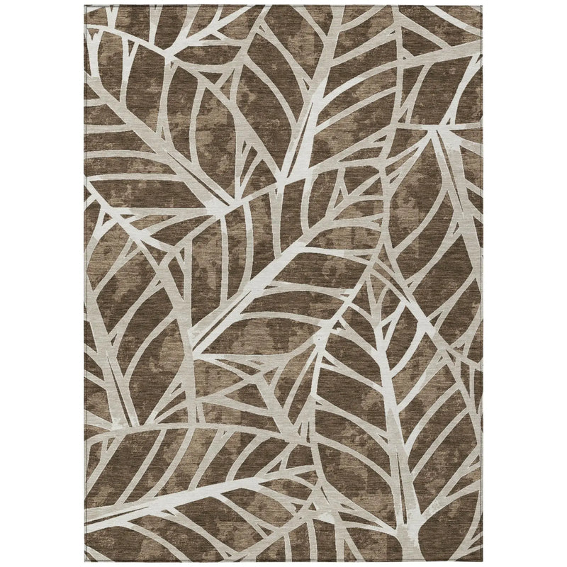 3' X 5' Chocolate And Brown Botanical Leaves Washable Indoor Outdoor Area Rug Homeroots Outdoor