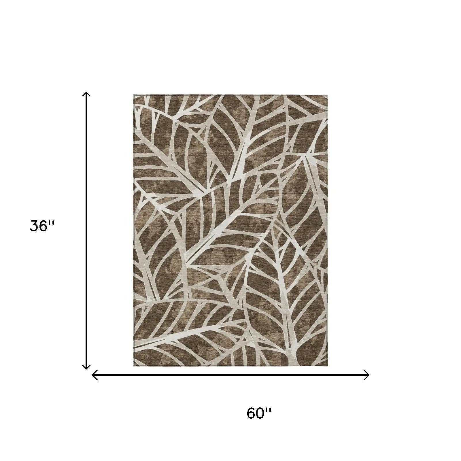 3' X 5' Chocolate And Brown Botanical Leaves Washable Indoor Outdoor Area Rug Homeroots Outdoor