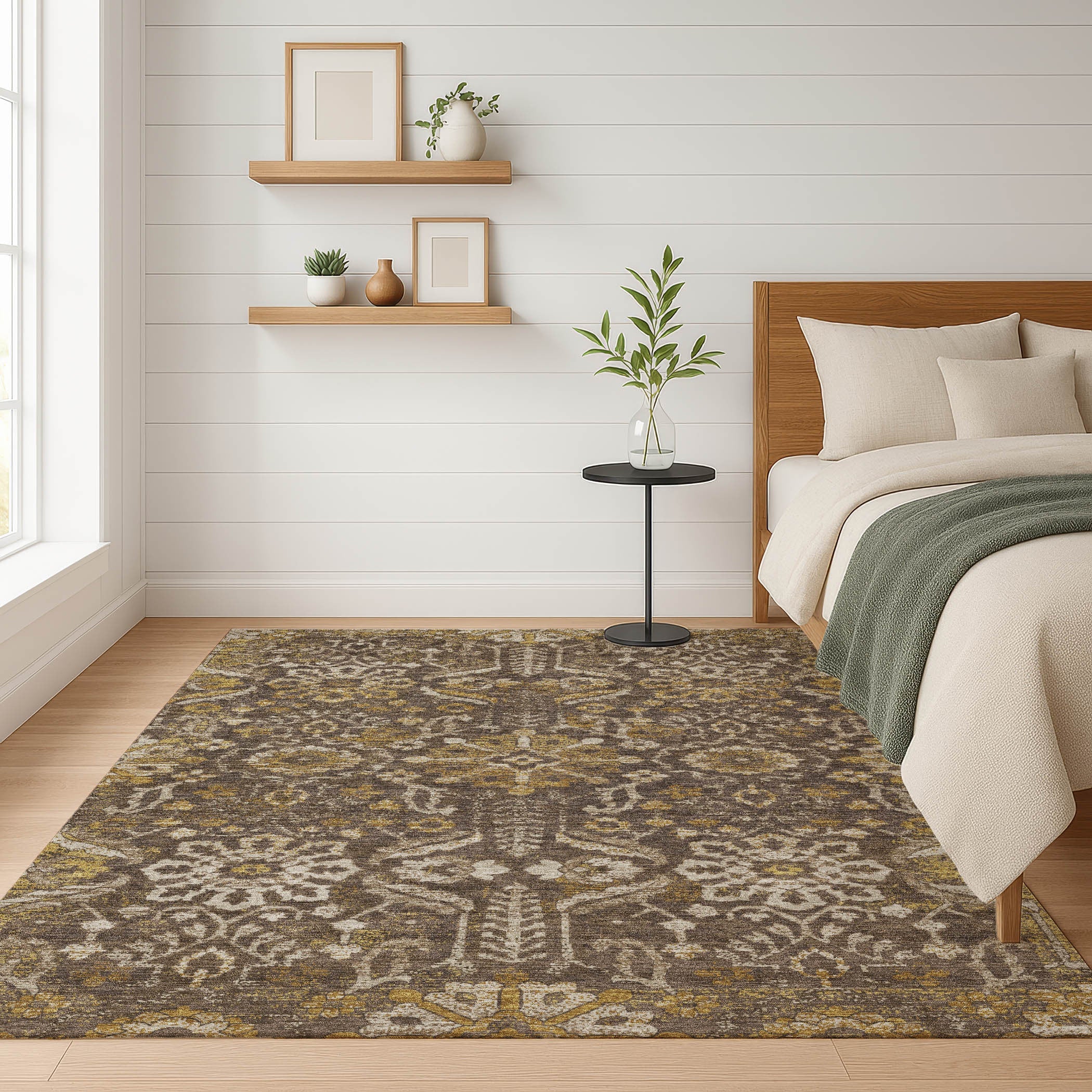 3' X 5' Chocolate And Brown Damask Washable Indoor Outdoor Area Rug Homeroots Outdoor