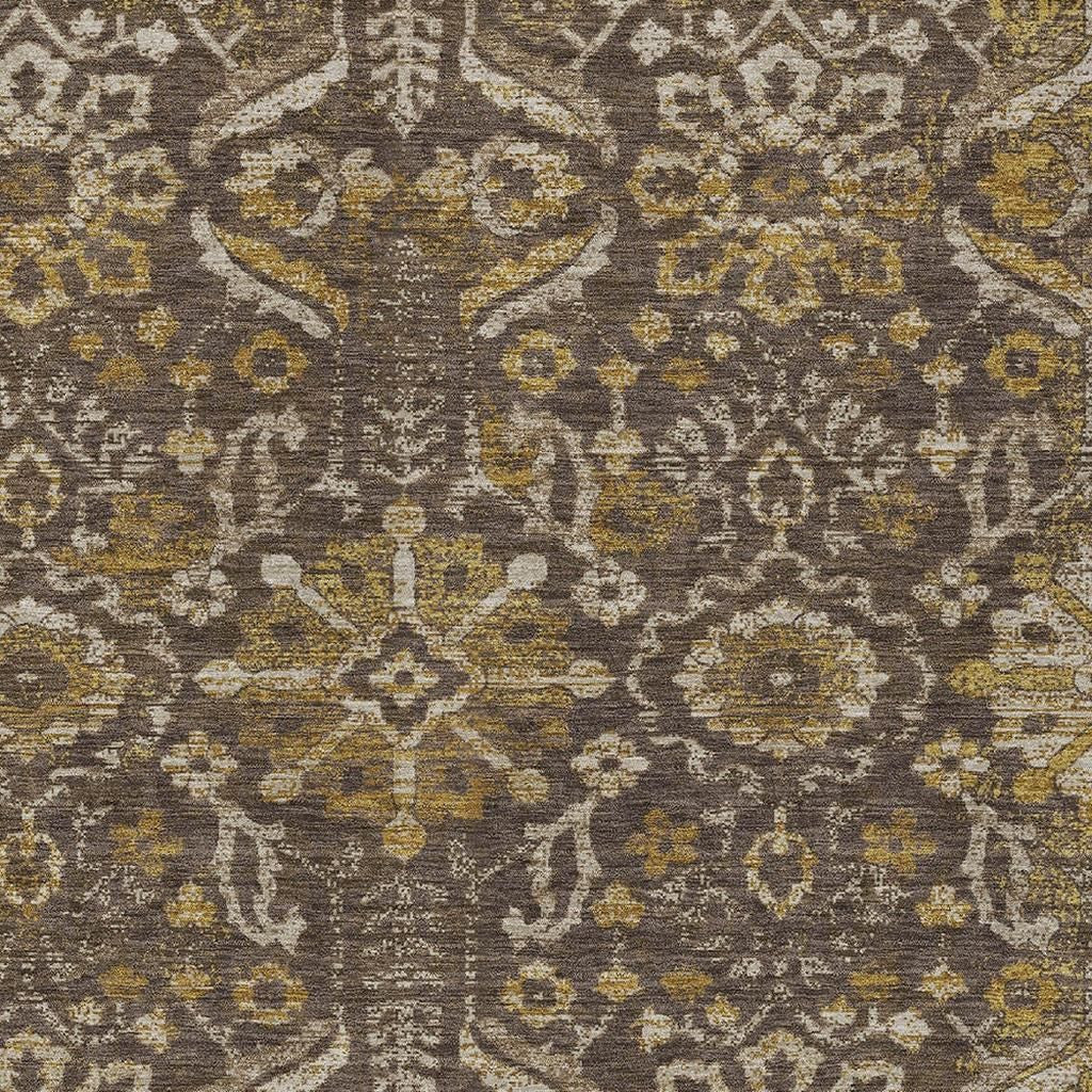 3' X 5' Chocolate And Brown Damask Washable Indoor Outdoor Area Rug Homeroots Outdoor