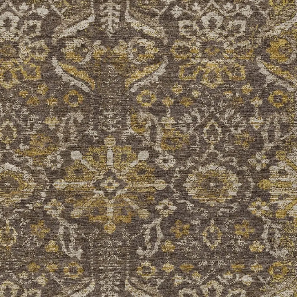3' X 5' Chocolate And Brown Damask Washable Indoor Outdoor Area Rug Homeroots Outdoor