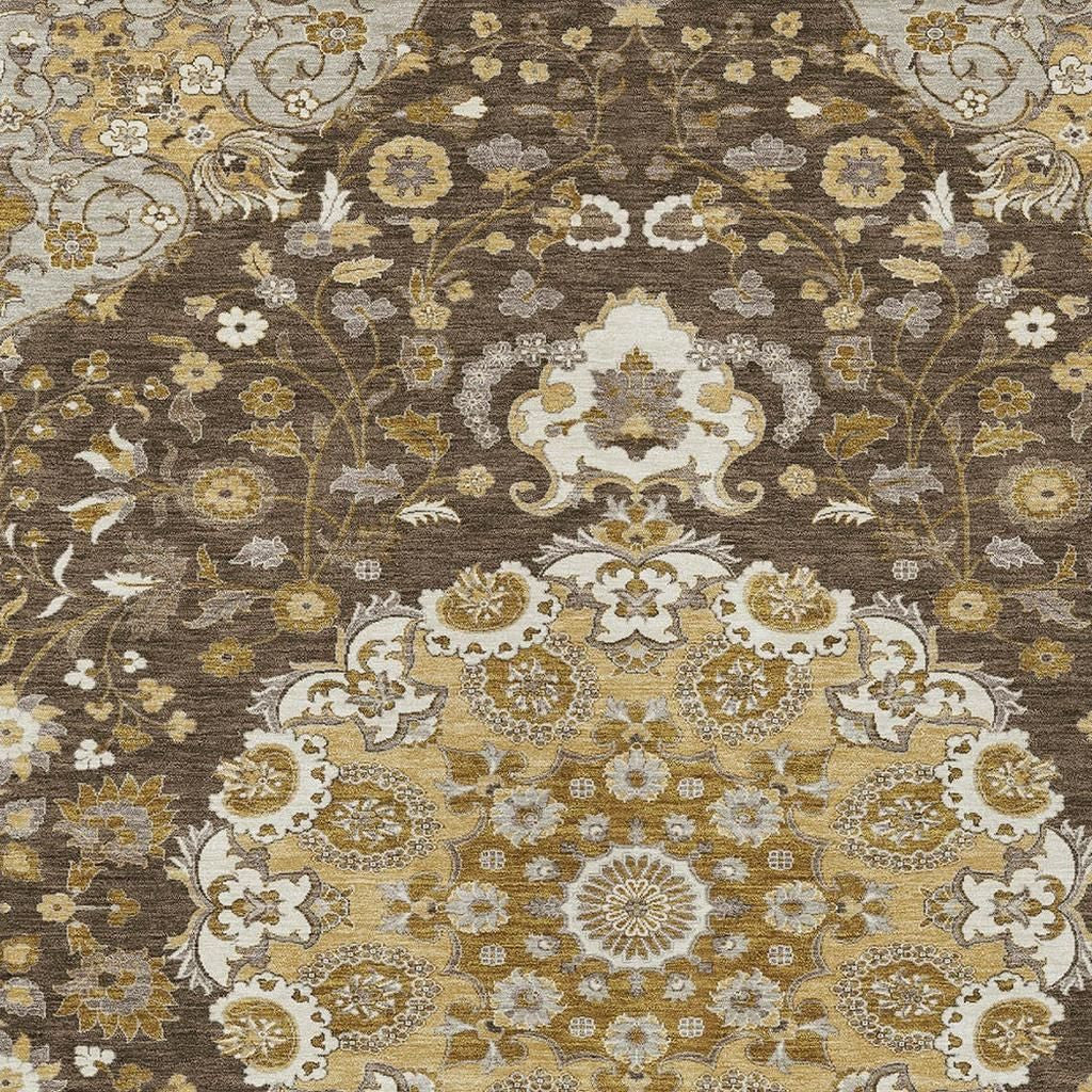 3' X 5' Chocolate And Brown Damask Washable Indoor Outdoor Area Rug Homeroots Outdoor