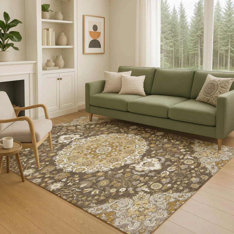 3' X 5' Chocolate And Brown Damask Washable Indoor Outdoor Area Rug Homeroots Outdoor