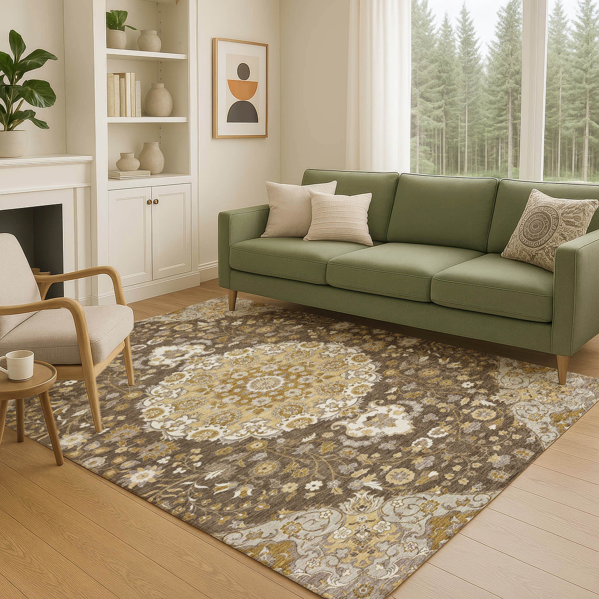 3' X 5' Chocolate And Brown Damask Washable Indoor Outdoor Area Rug Homeroots Outdoor