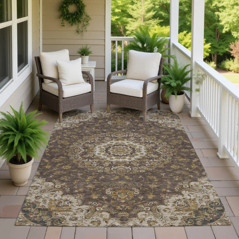 3' X 5' Chocolate And Brown Floral Medallion Washable Indoor Outdoor Area Rug Homeroots Outdoor