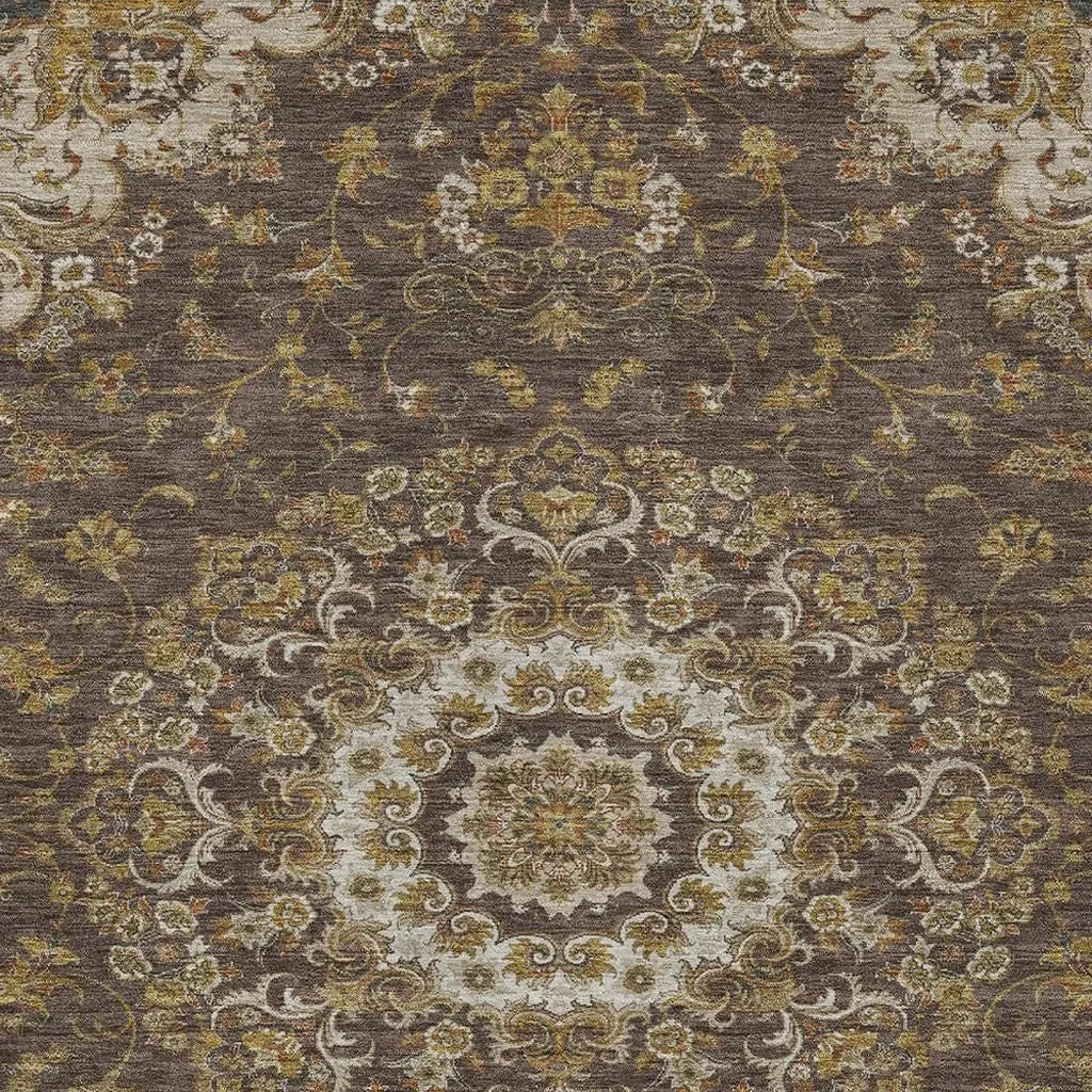 3' X 5' Chocolate And Brown Floral Medallion Washable Indoor Outdoor Area Rug Homeroots Outdoor