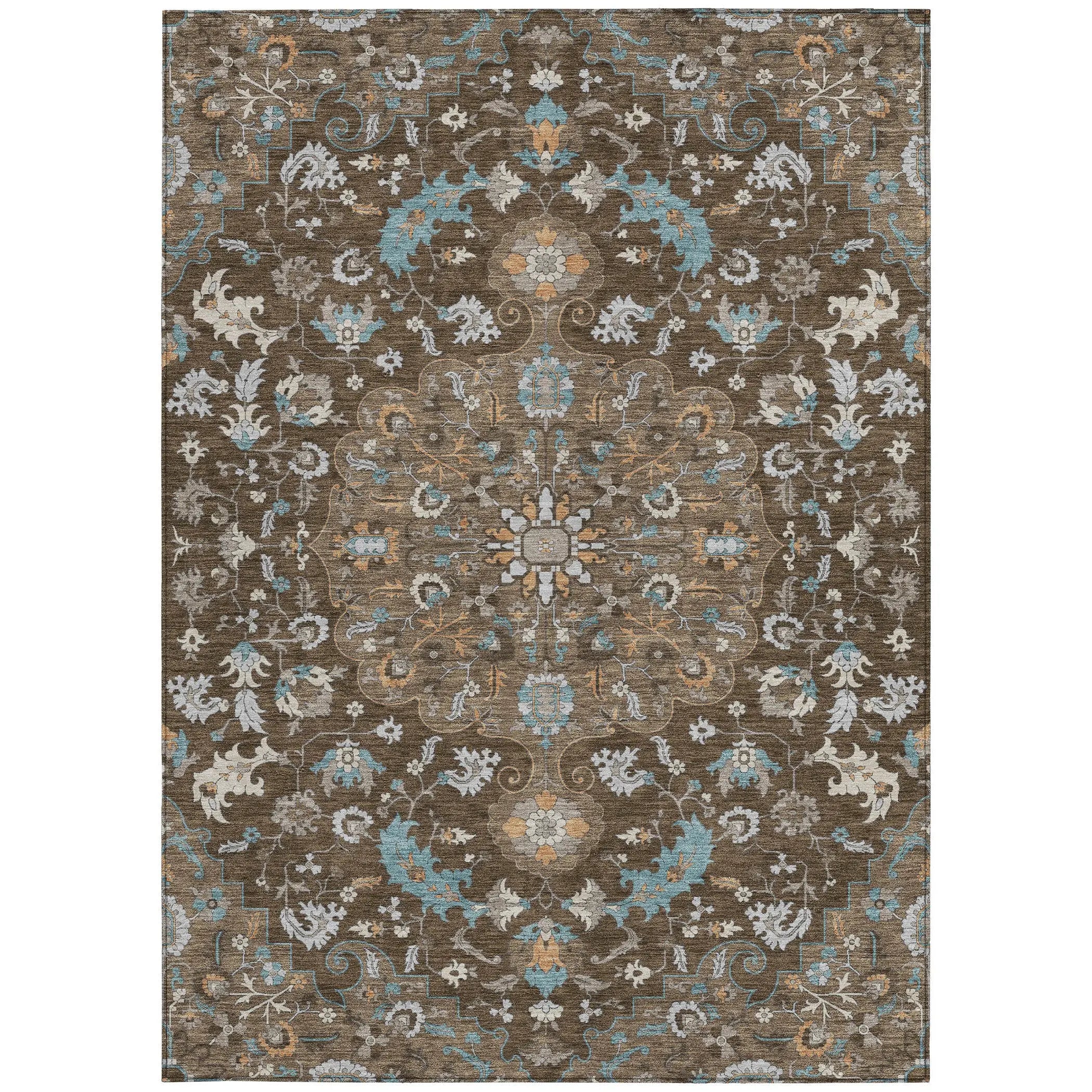 3' X 5' Chocolate And Brown Floral Medallion Washable Indoor Outdoor Area Rug Homeroots Outdoor