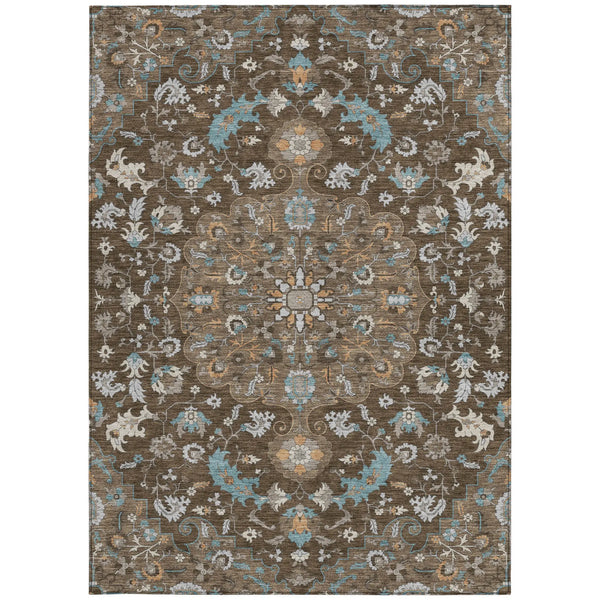 3' X 5' Chocolate And Brown Floral Medallion Washable Indoor Outdoor Area Rug Homeroots Outdoor