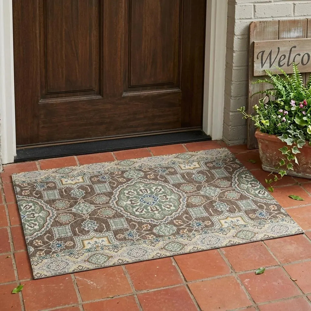 3' X 5' Chocolate And Brown Floral Medallion Washable Indoor Outdoor Area Rug Homeroots Outdoor