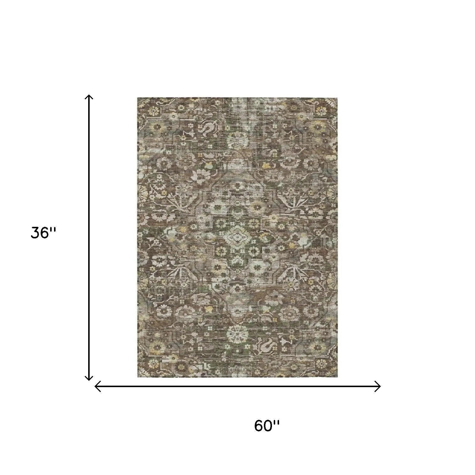 3' X 5' Chocolate And Brown Floral Medallion Washable Indoor Outdoor Area Rug Homeroots Outdoor