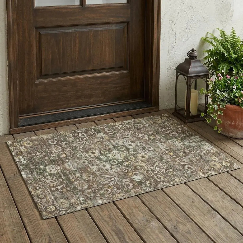 3' X 5' Chocolate And Brown Floral Medallion Washable Indoor Outdoor Area Rug Homeroots Outdoor