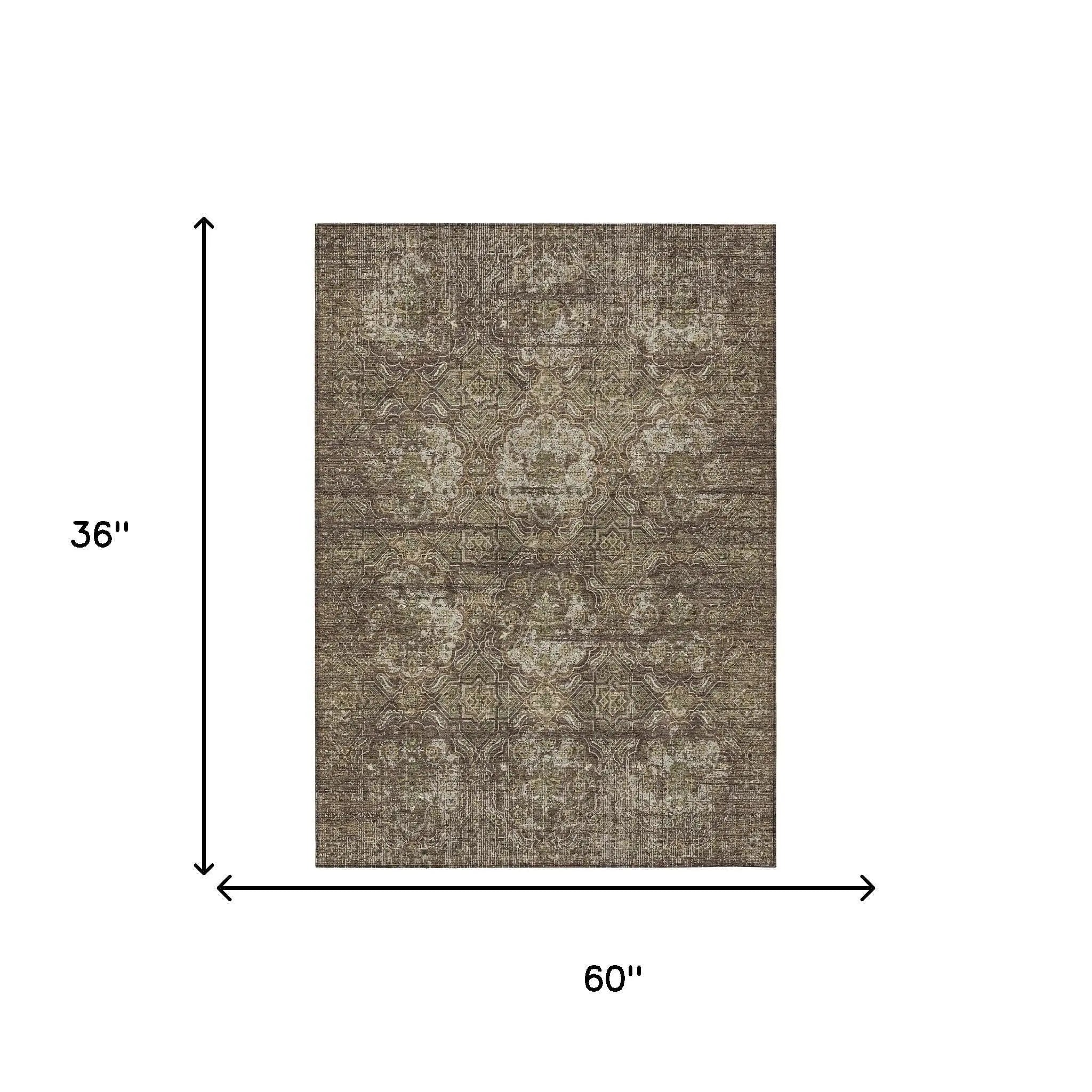 3' X 5' Chocolate And Brown Floral Washable Indoor Outdoor Area Rug Homeroots Outdoor