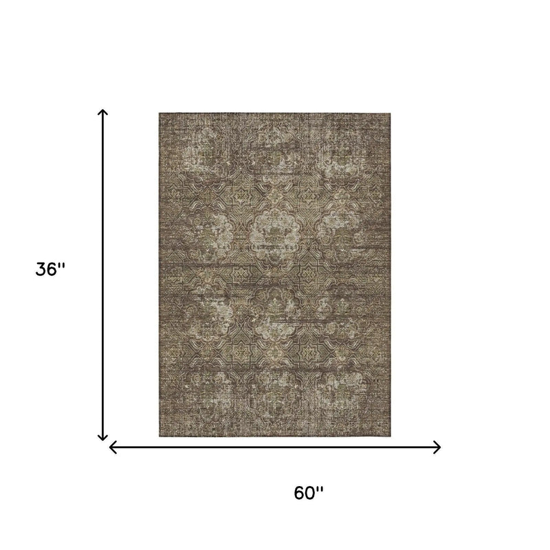 3' X 5' Chocolate And Brown Floral Washable Indoor Outdoor Area Rug Homeroots Outdoor