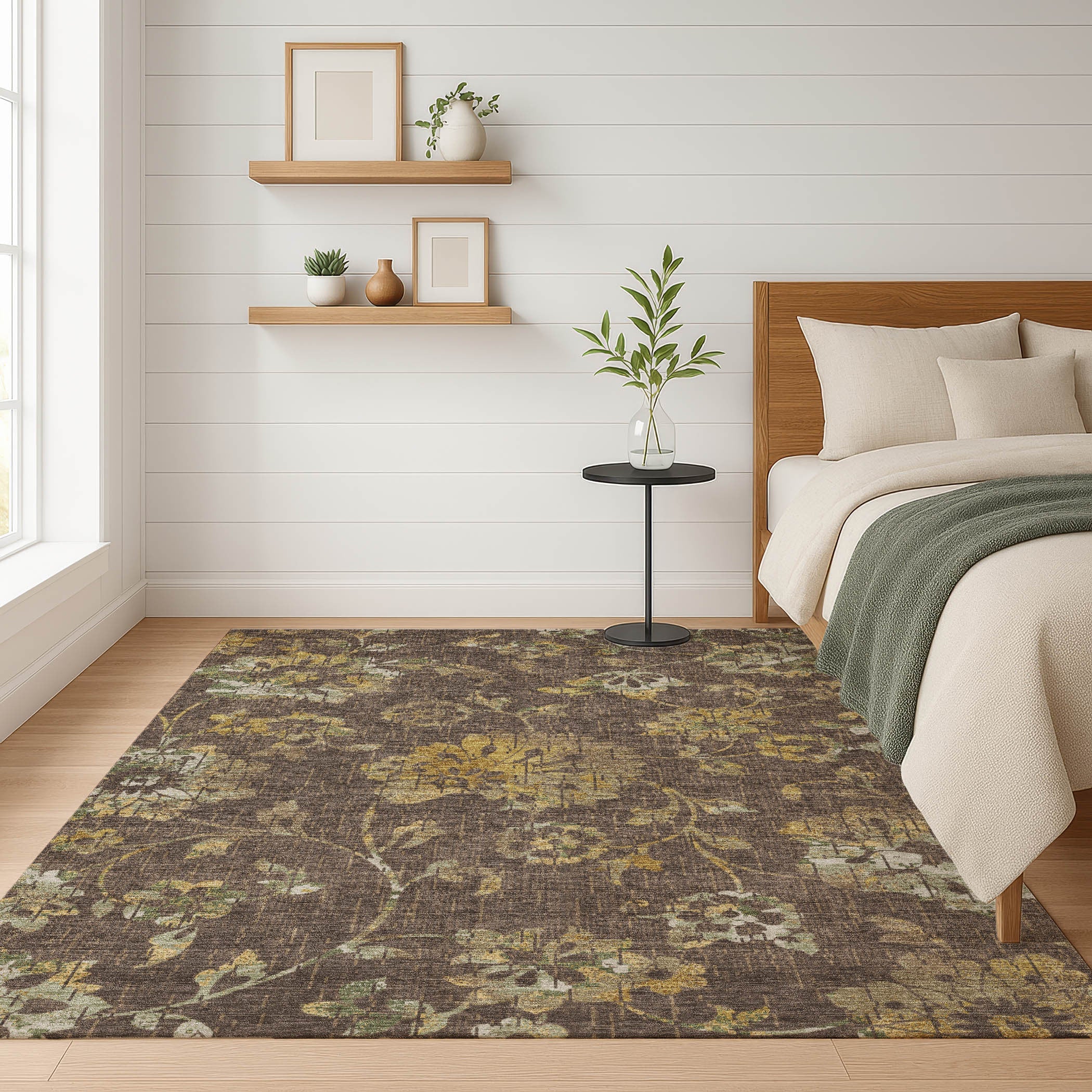 3' X 5' Chocolate And Brown Floral Washable Indoor Outdoor Area Rug Homeroots Outdoor