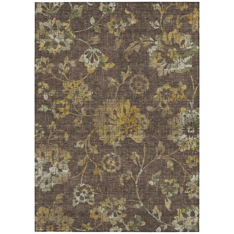 3' X 5' Chocolate And Brown Floral Washable Indoor Outdoor Area Rug Homeroots Outdoor
