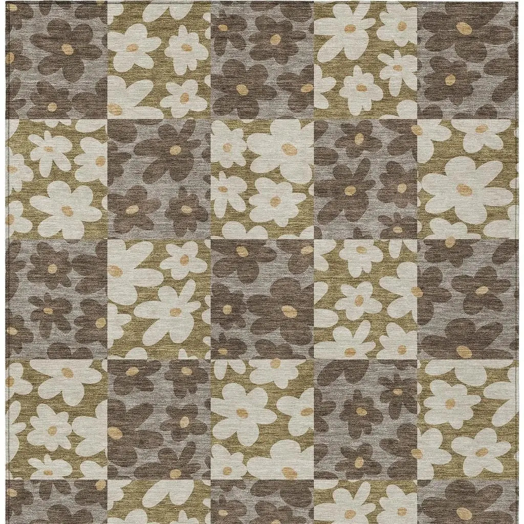 3' X 5' Chocolate And Brown Floral Washable Indoor Outdoor Area Rug Homeroots Outdoor