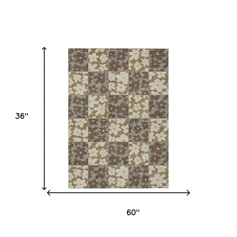 3' X 5' Chocolate And Brown Floral Washable Indoor Outdoor Area Rug Homeroots Outdoor