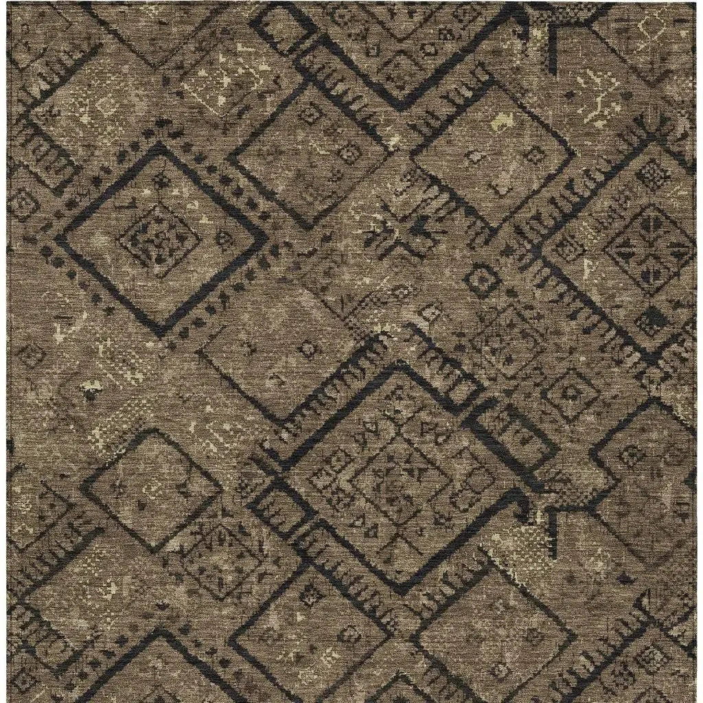 3' X 5' Chocolate And Brown Geometric Washable Indoor Outdoor Area Rug Homeroots Outdoor