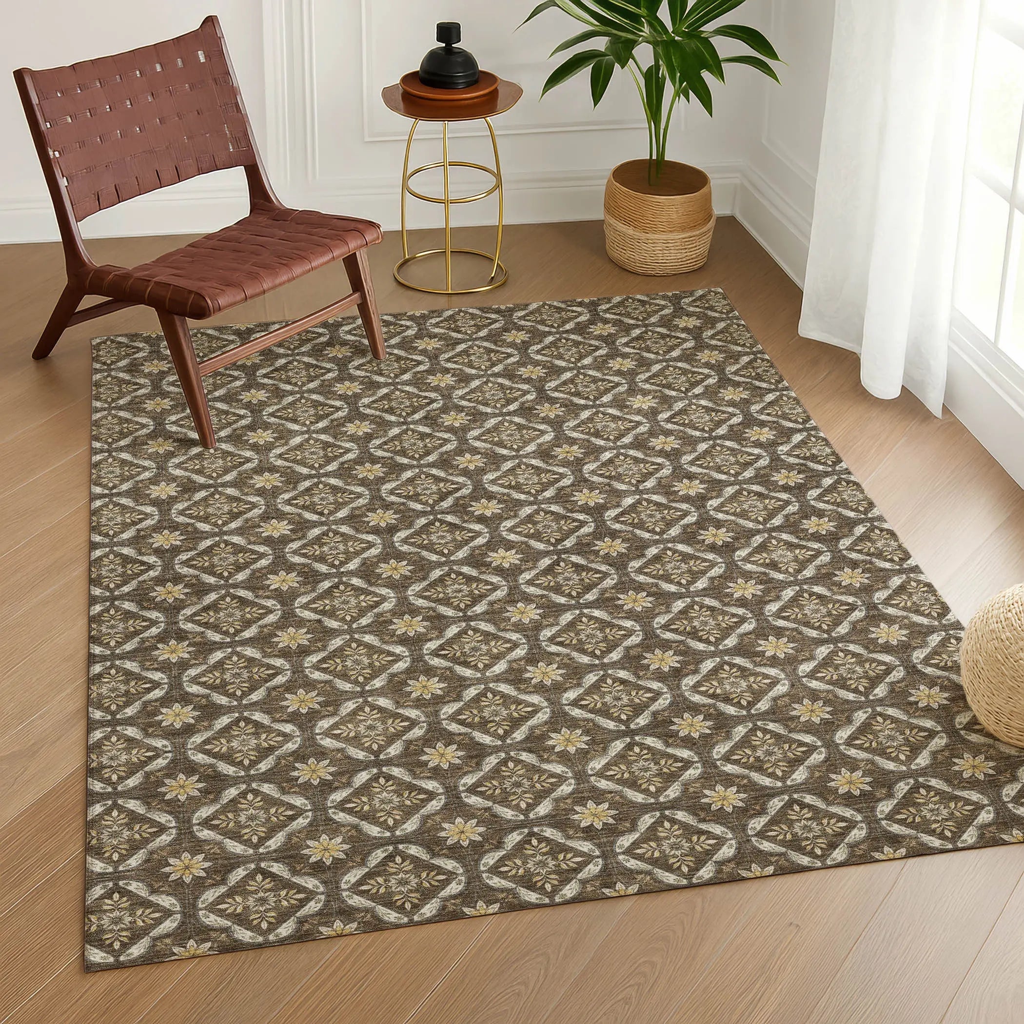 3' X 5' Chocolate And Brown Geometric Washable Indoor Outdoor Area Rug Homeroots Outdoor