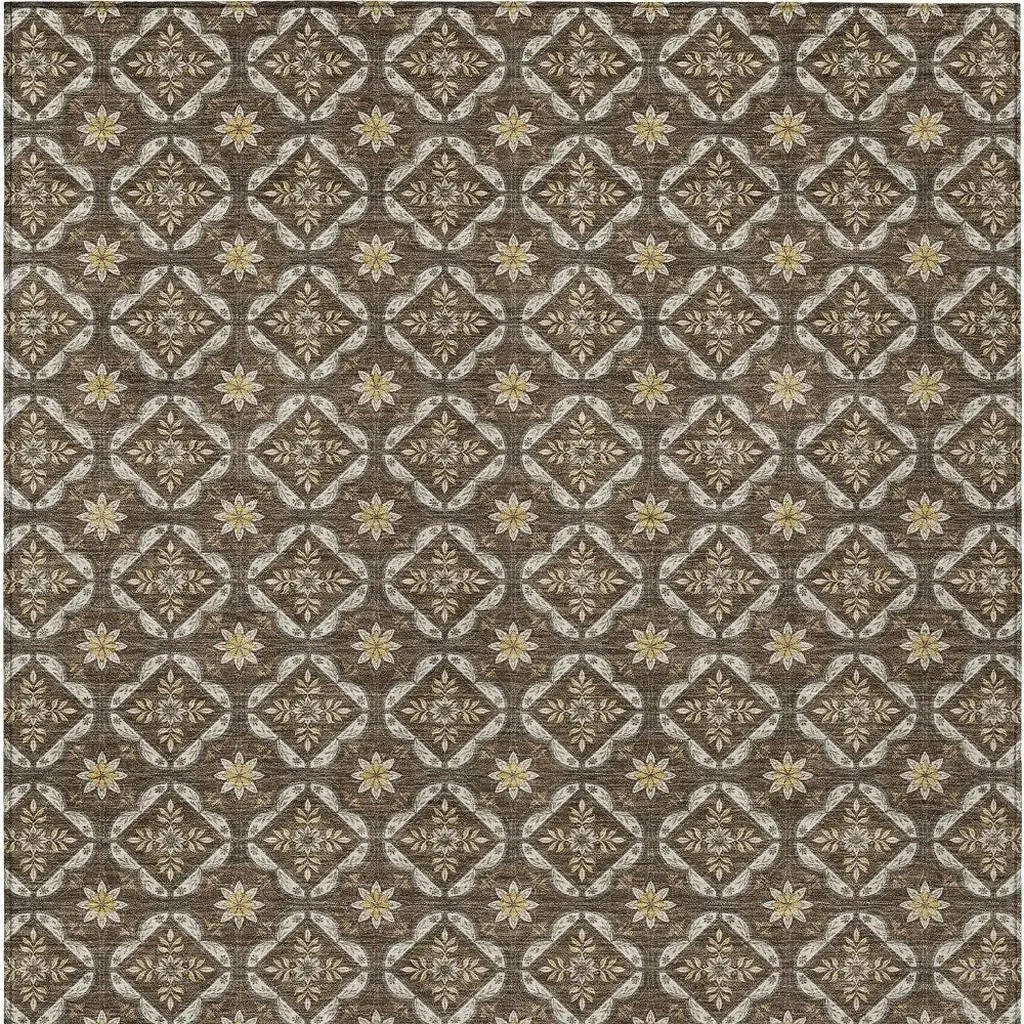 3' X 5' Chocolate And Brown Geometric Washable Indoor Outdoor Area Rug Homeroots Outdoor