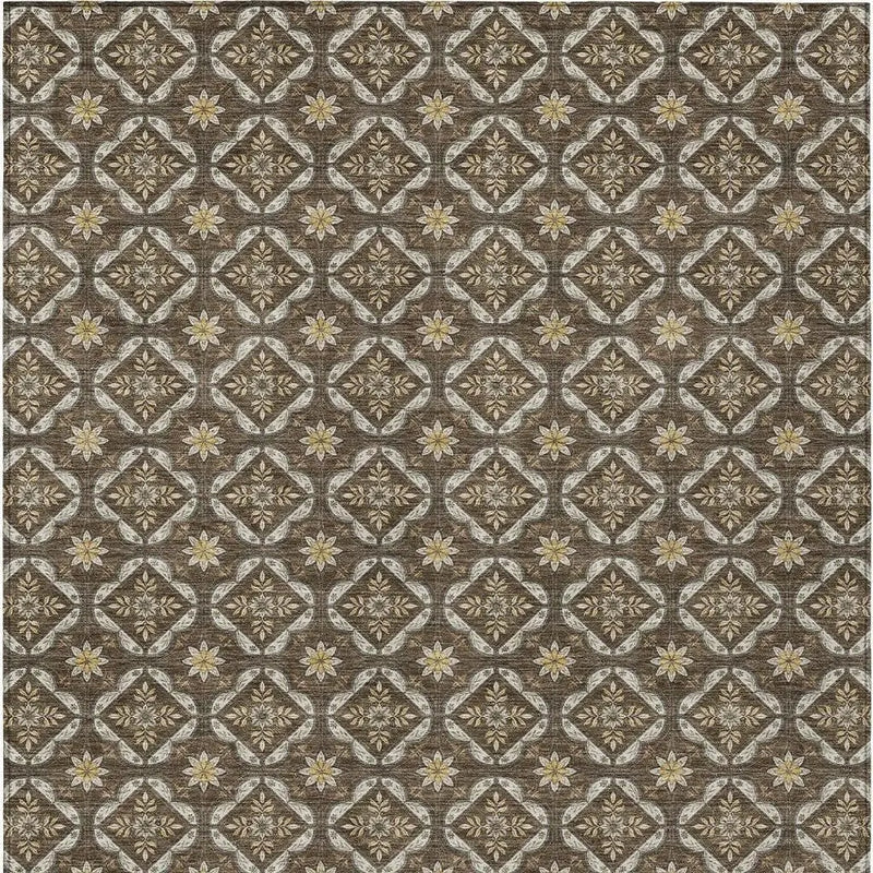 3' X 5' Chocolate And Brown Geometric Washable Indoor Outdoor Area Rug Homeroots Outdoor