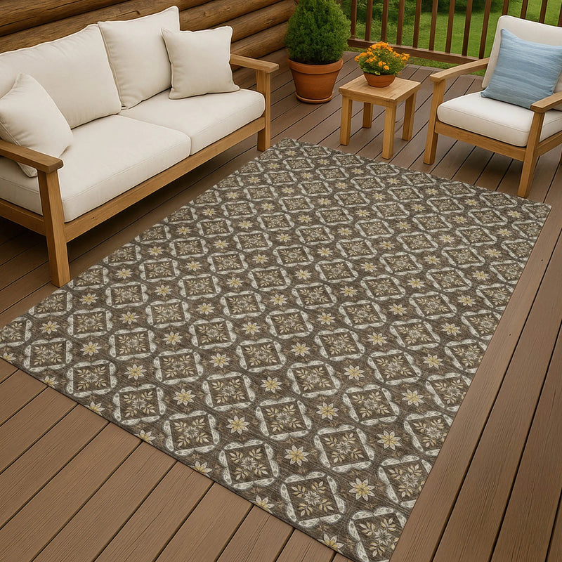 3' X 5' Chocolate And Brown Geometric Washable Indoor Outdoor Area Rug Homeroots Outdoor