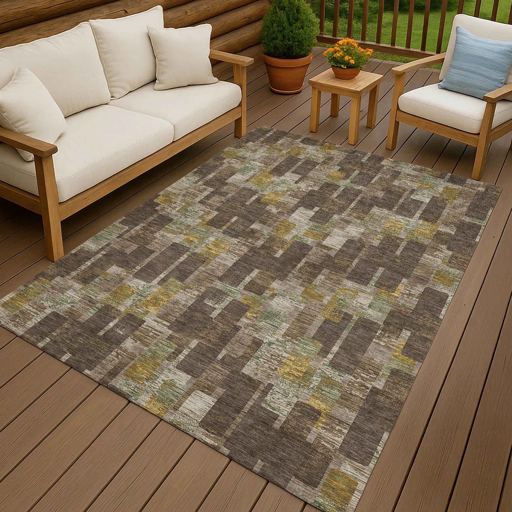 3' X 5' Chocolate And Brown Geometric Washable Indoor Outdoor Area Rug Homeroots Outdoor