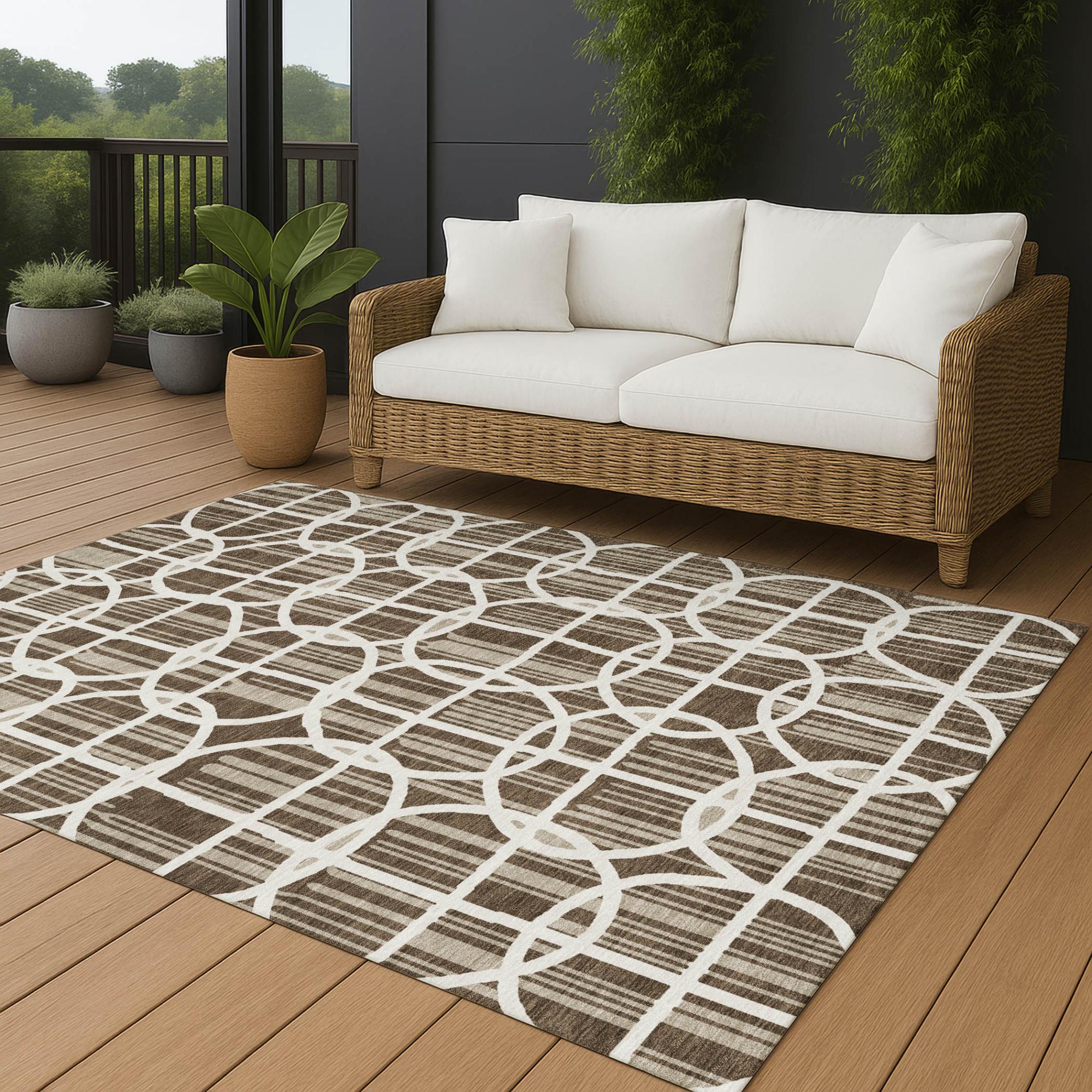 3' X 5' Chocolate And Brown Geometric Washable Indoor Outdoor Area Rug Homeroots Outdoor