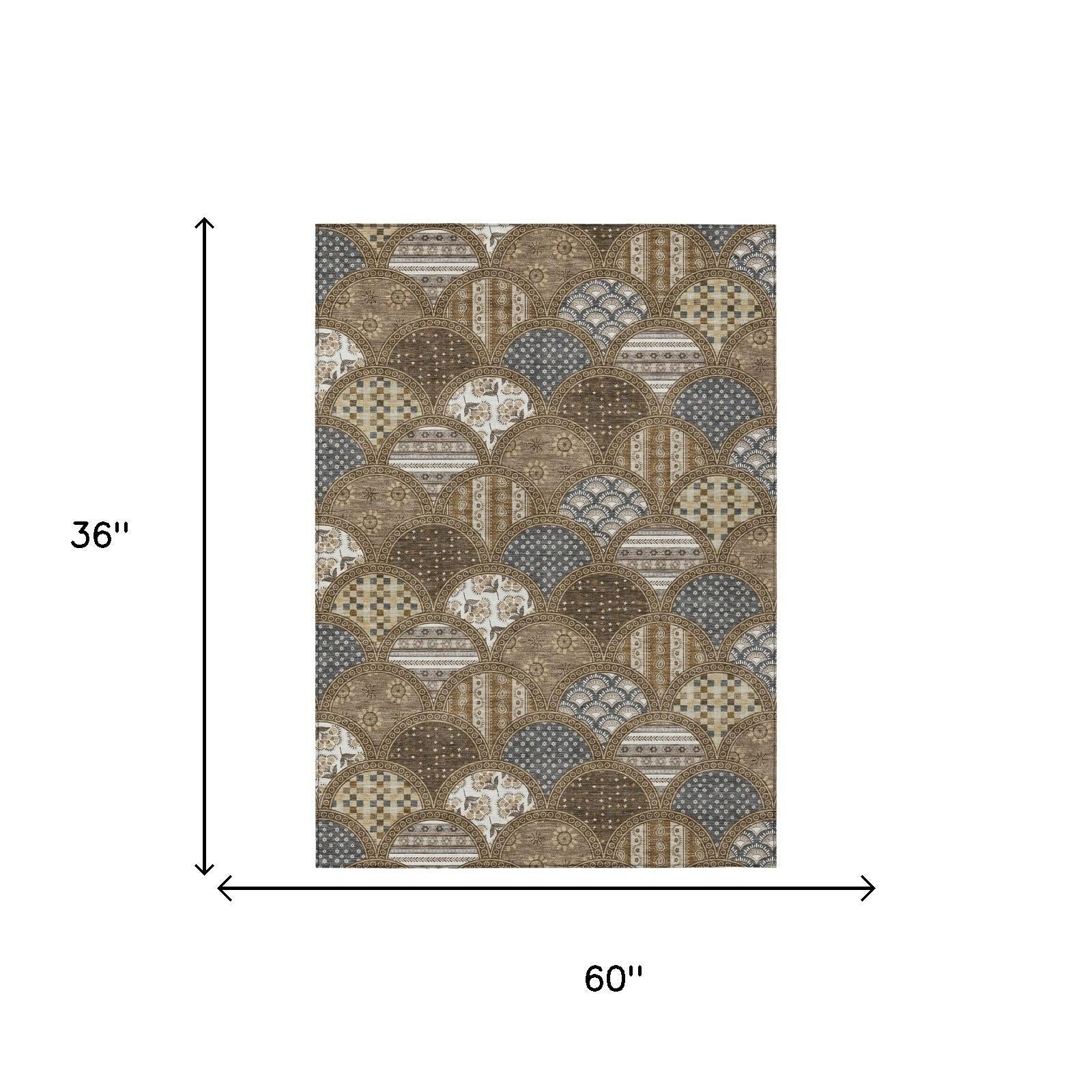 3' X 5' Chocolate And Brown Geometric Washable Indoor Outdoor Area Rug Homeroots Outdoor