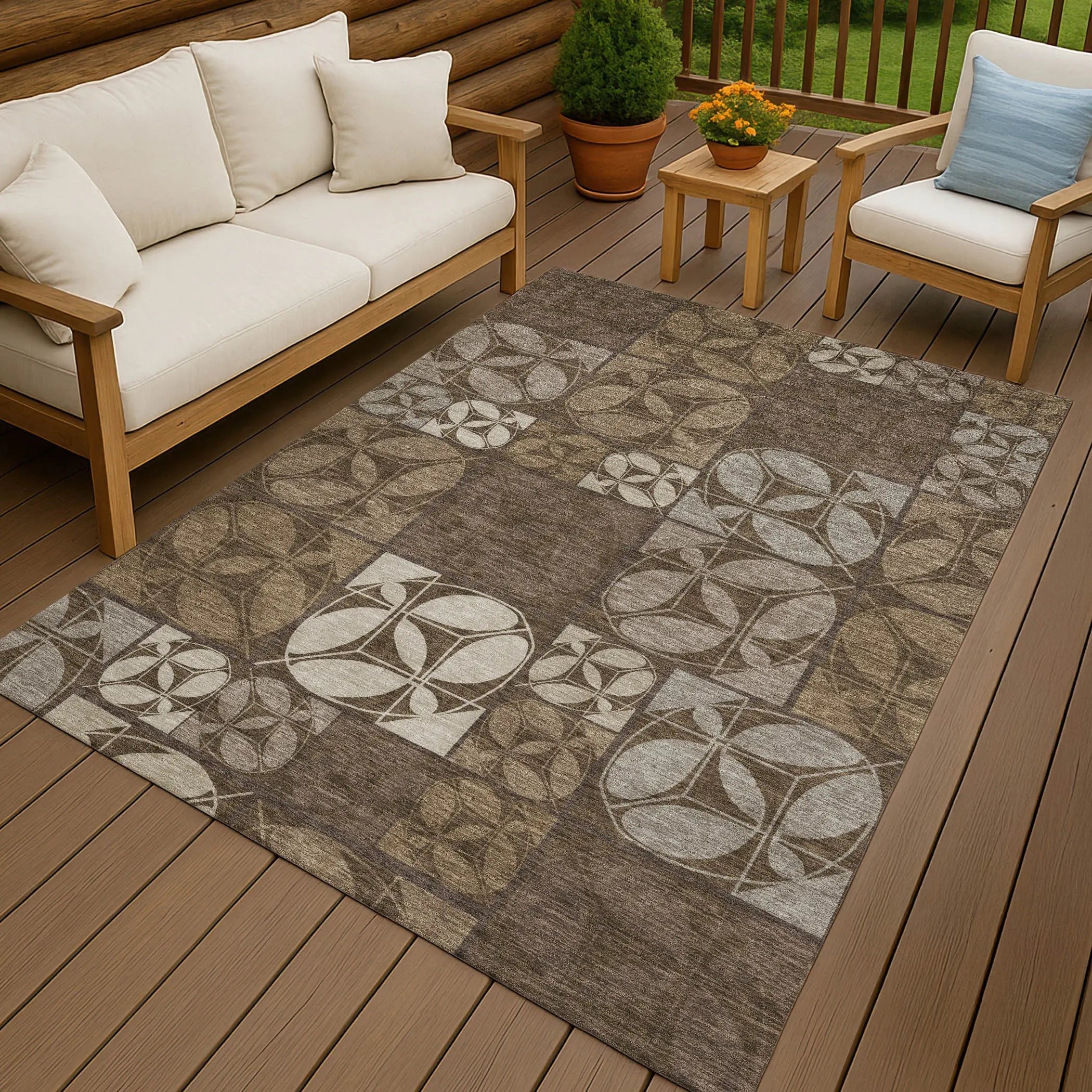 3' X 5' Chocolate And Brown Geometric Washable Indoor Outdoor Area Rug Homeroots Outdoor