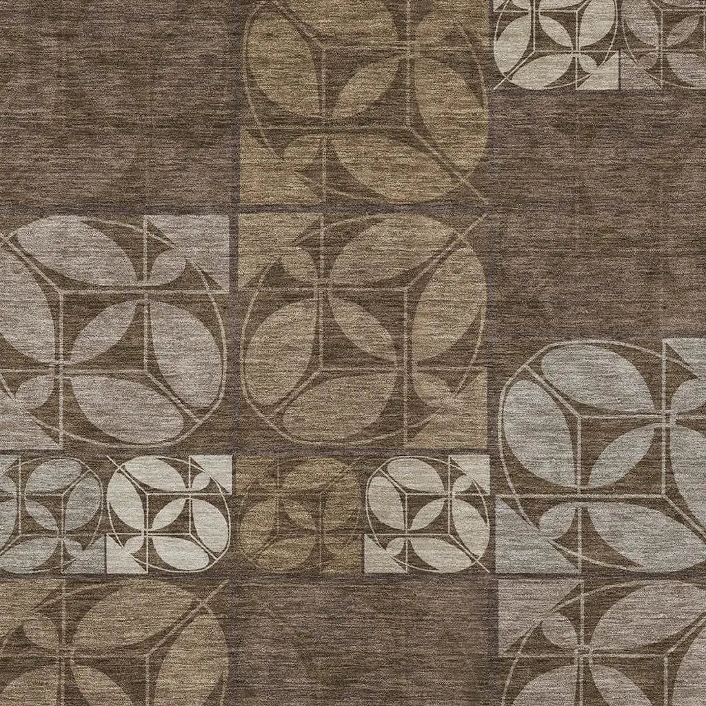 3' X 5' Chocolate And Brown Geometric Washable Indoor Outdoor Area Rug Homeroots Outdoor