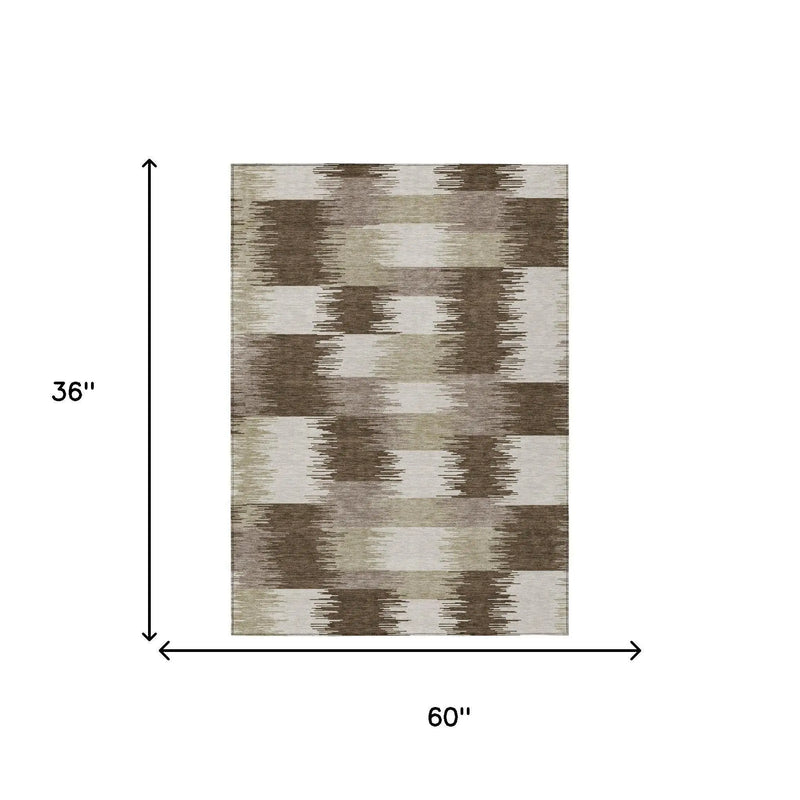 3' X 5' Chocolate And Brown Geometric Washable Indoor Outdoor Area Rug Homeroots Outdoor