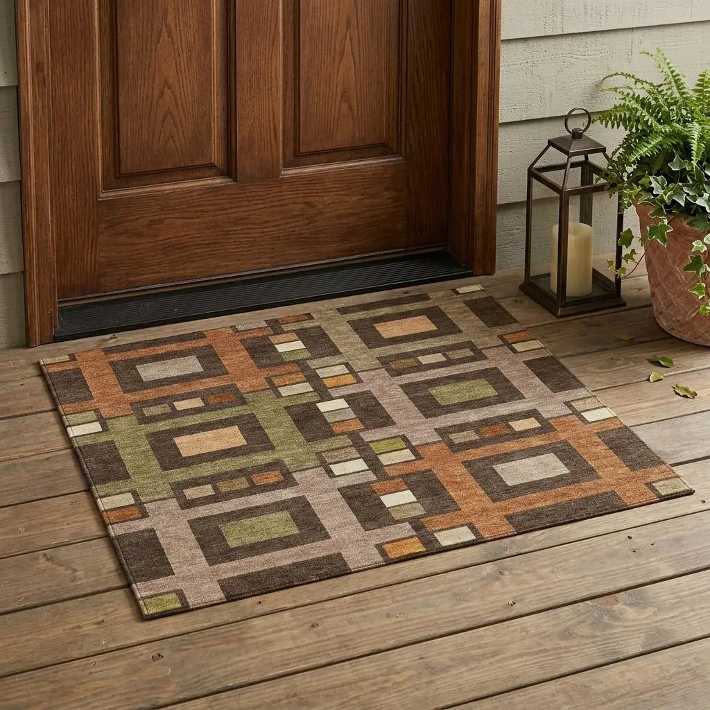 3' X 5' Chocolate And Brown Geometric Washable Indoor Outdoor Area Rug Homeroots Outdoor