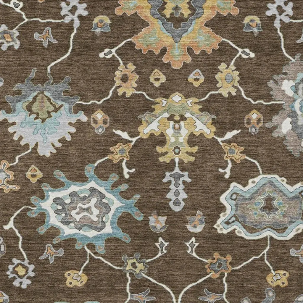 3' X 5' Chocolate And Brown Oriental Washable Indoor Outdoor Area Rug Homeroots Outdoor