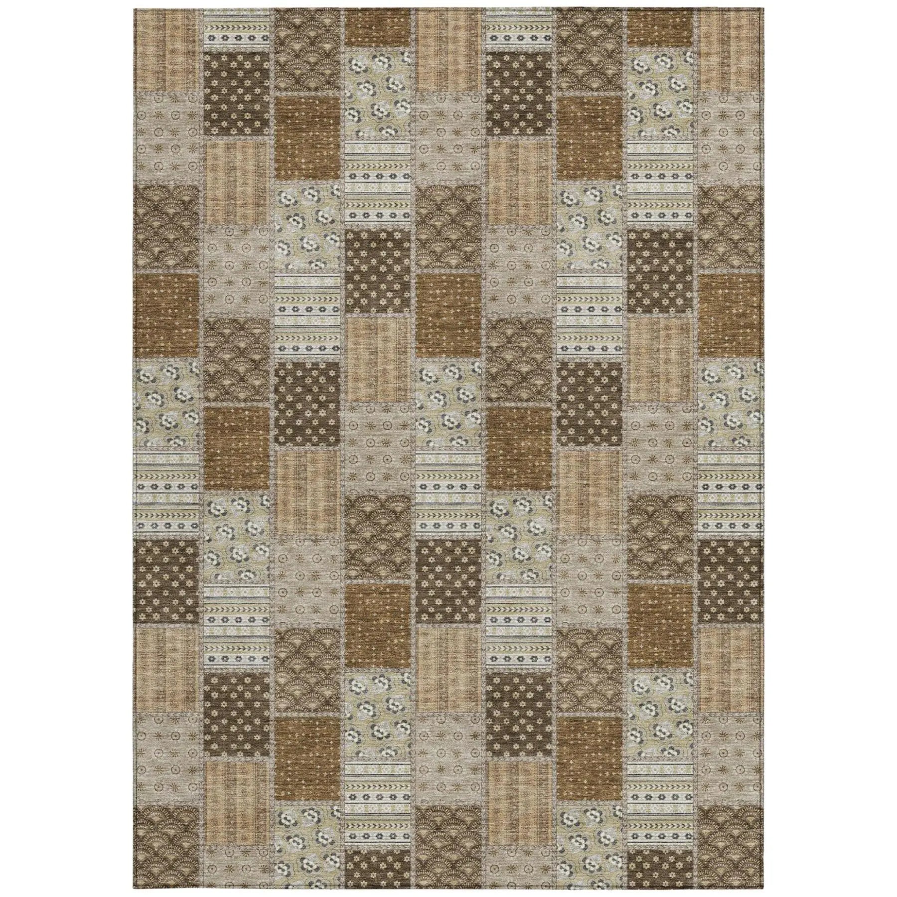 3' X 5' Chocolate And Brown Patchwork Washable Indoor Outdoor Area Rug Homeroots Outdoor