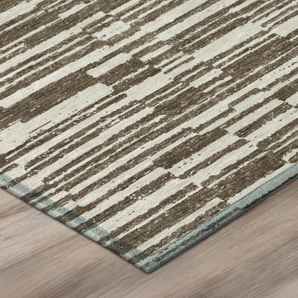 3' X 5' Chocolate And Brown Striped Washable Indoor Outdoor Area Rug Homeroots Outdoor